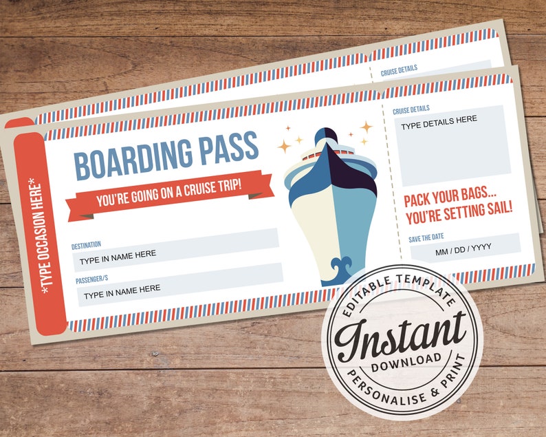 Printable Vacation Surprise Ticket Boarding Pass Vintage Printable 