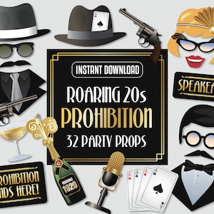 Gangster Photo Booth Props - Prohibition Peaky Blinders Party Props - Roaring 20s Great Gatsby - Printable PDF  - Instant Digital Download.