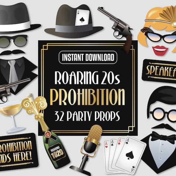 Gangster Photo Booth Props - Prohibition 1920s Party Props - Roaring 20s Great Gatsby - Printable PDF  - Instant Digital Download. 58 of 66