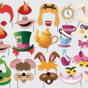 Alice in Wonderland Photo Booth Props, Mad Hatter Party Photo Props, Birthday Party Props, 27 Printable Props - PDF Instant Download.