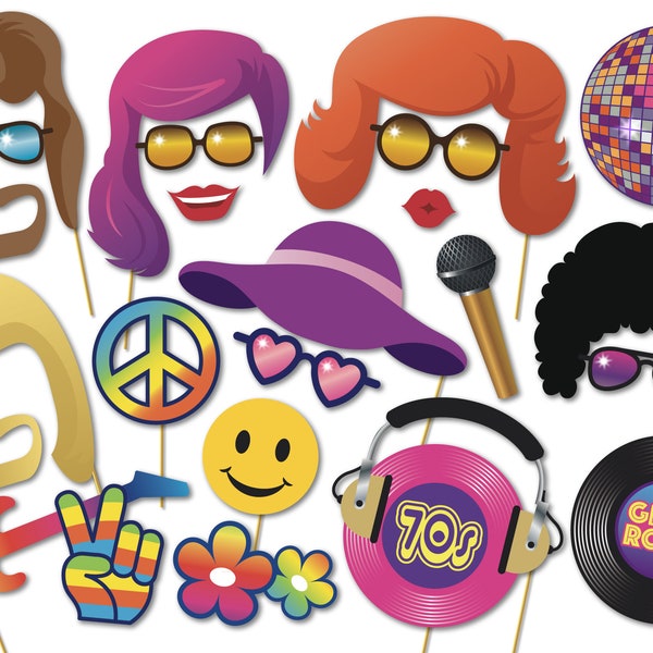 70s Disco Party Photo Booth Props -  1970s Glam Rock Theme Party Props - Printable Props - PDF - Instant Digital Download No. 21 of 66
