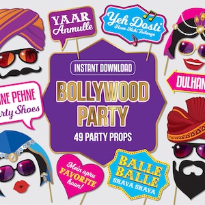 Bollywood Photo Booth Props, Bollywood Party Photo Props, Signs, Desi, Bangra, Wedding Party  - 21 Printable Props Instant Download.