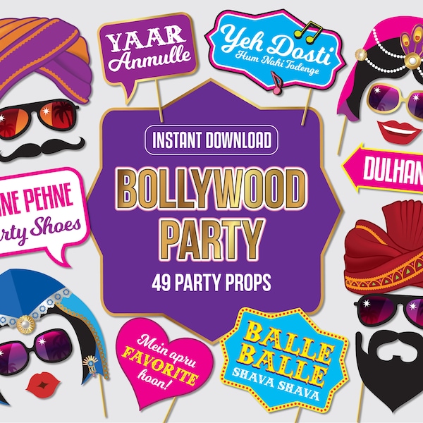 Bollywood Photo Booth Props, Bollywood Party Photo Props, Signs, Desi, Bangra, Wedding Party  - 21 Printable Props Instant Download.