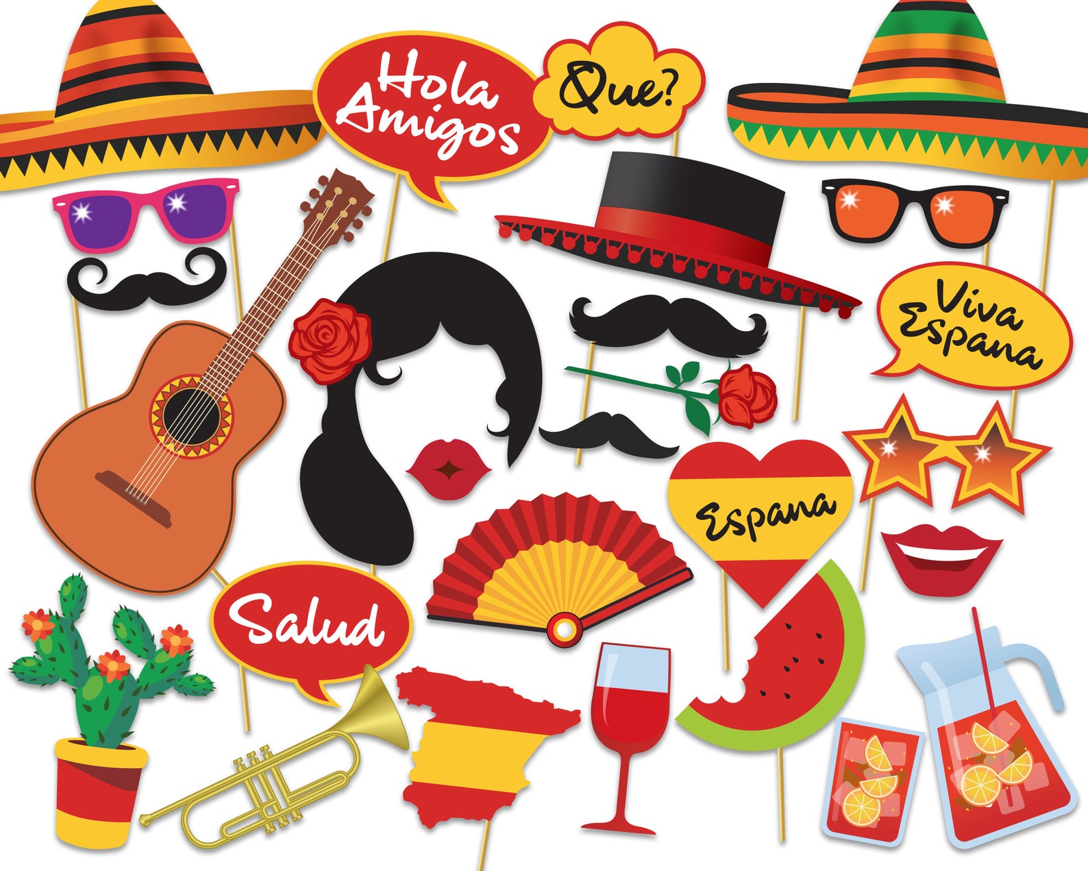 Spanish Photo Booth Props Spanish Themed Party Props Etsy
