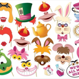 Alice in Wonderland Photo Booth Props, Mad Hatter Party Photo Props, Birthday Party Props, 27 Printable Props - PDF Instant Download.