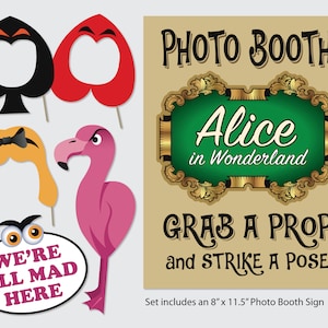 Alice in Wonderland Photo Booth Props, Mad Hatter Party Photo Props, Birthday Party Props, 27 Printable Props PDF Instant Download. image 2