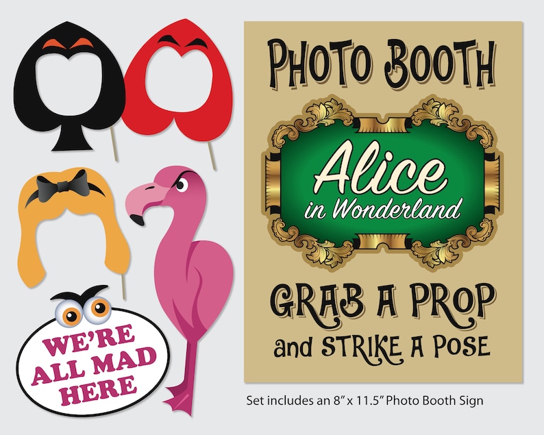 Alice in Wonderland Photo Booth Props, Mad Hatter Party Photo Props, Birthday Party Props, 27 Printable Props PDF Instant Download. image 2