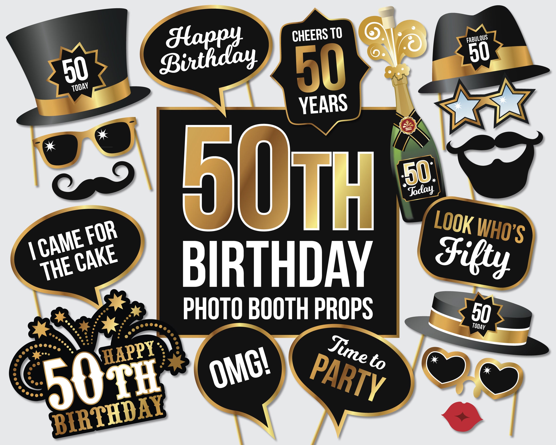 50th Birthday Photo Booth Props 50 Today Party Props Etsy