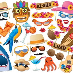 Hawaiian Photo Booth Props - Printable Props - Luau Photo Booth Props ...