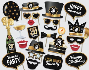 20th Birthday Party Props - Twentieth Birthday Party - 20 Today - Photo booth - Cut Outs - Printable PDF Instant Digital Download. 62 of 66