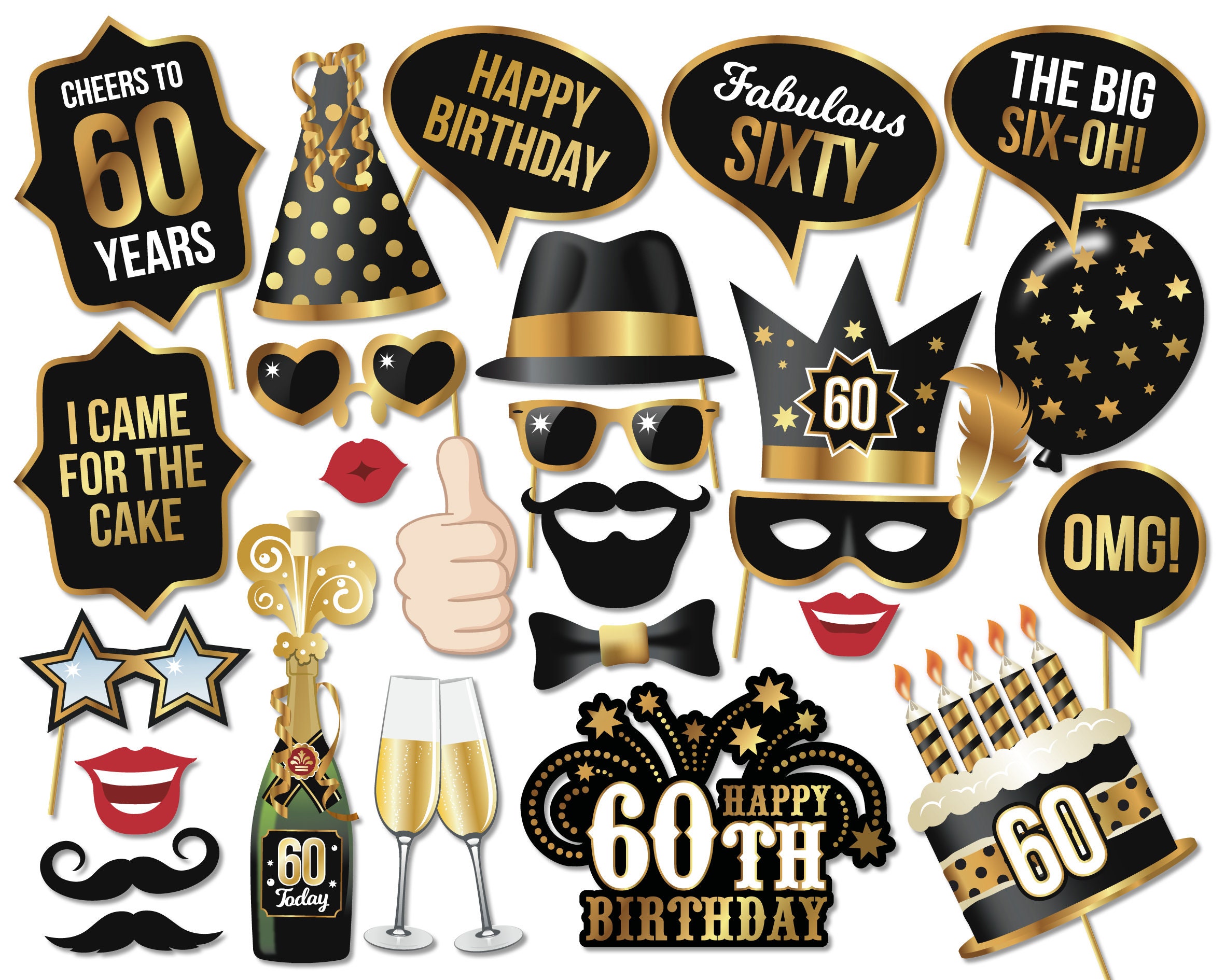 60th Birthday Photo Booth Frame And Props Digital Download Etsy