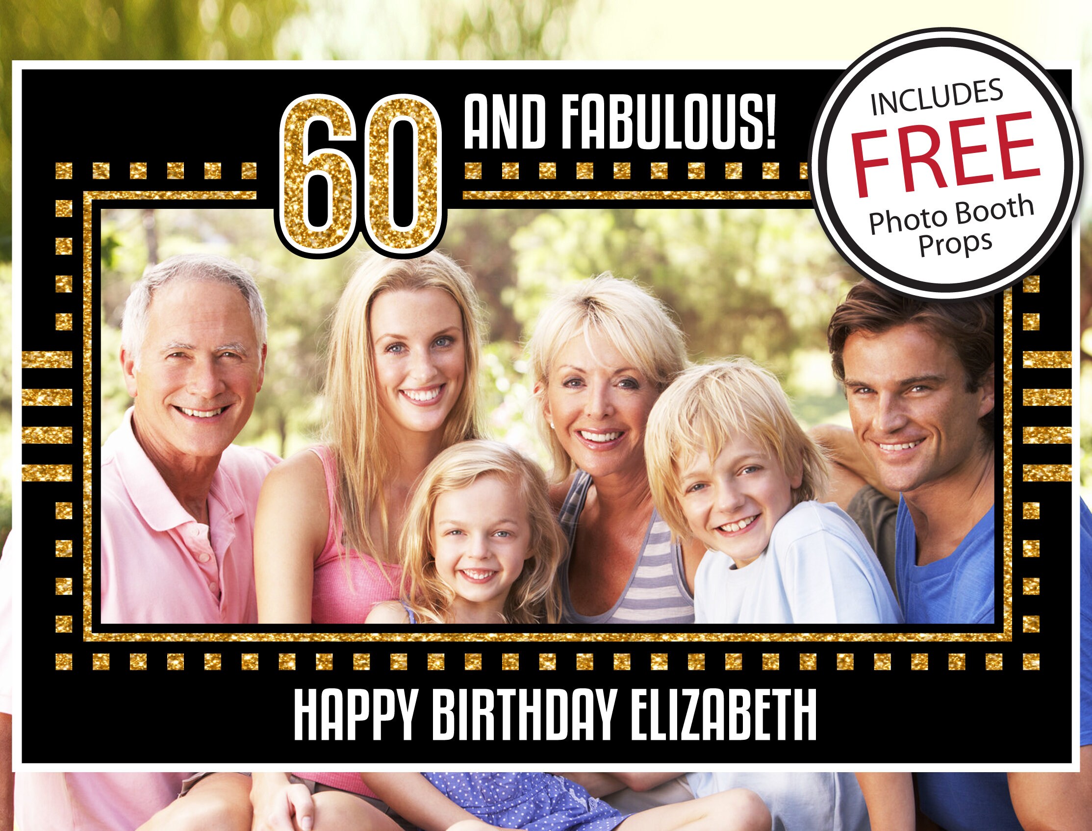 60th Birthday Photo Booth Frame and Props Digital Download Etsy