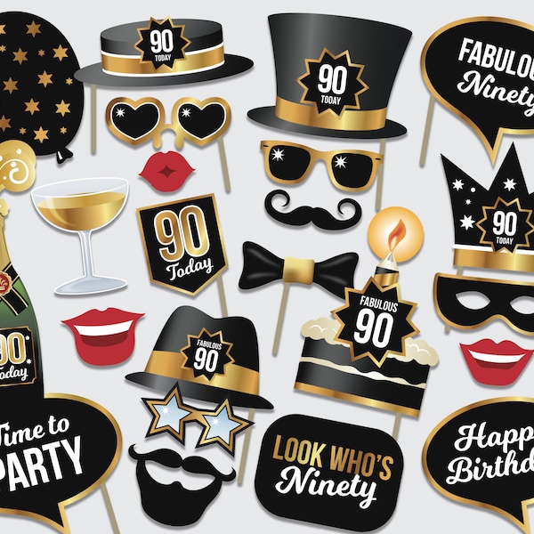 90th Birthday Party Props - Ninetieth Birthday Party - 90 Today - Photo booth - Cut Outs - Printable PDF Instant Digital Download. 44 of 66