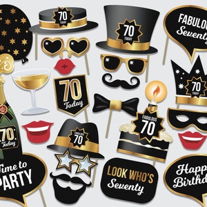 Accessoires de fête du 70e anniversaire, fête du 70e anniversaire, 70 ans aujourd'hui, cabine photo - découpes - 23 accessoires imprimables - téléchargement numérique instantané.