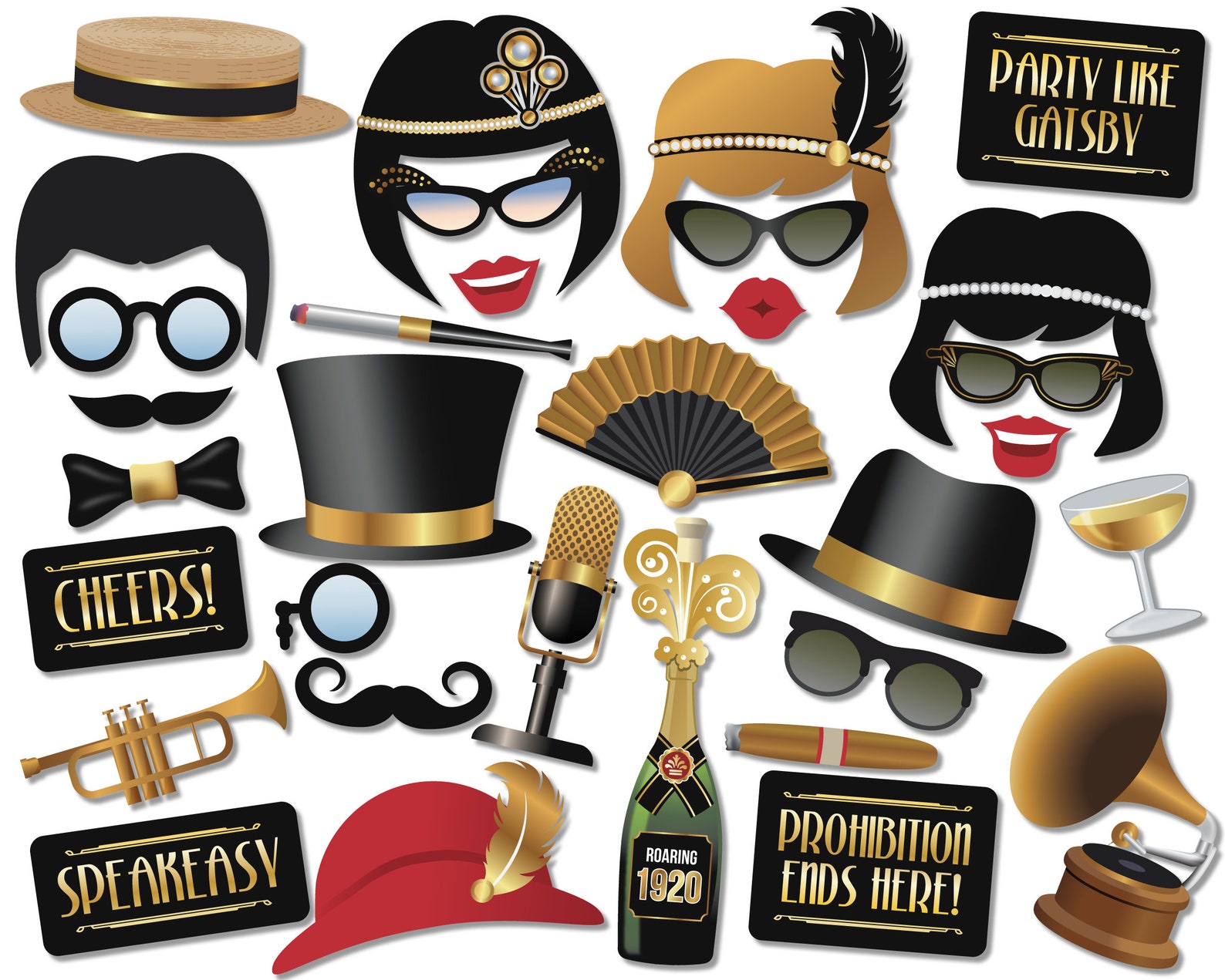 Gatsby Photo Booth Props Great Gatsby Party Roaring 20s - Etsy Singapore