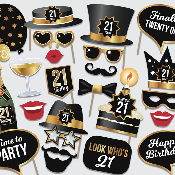 Birthday Photo Booth Props - 21st Birthday Today - Party Props - Printable PDF - Twenty First Birthday Party - Instant Digital Download