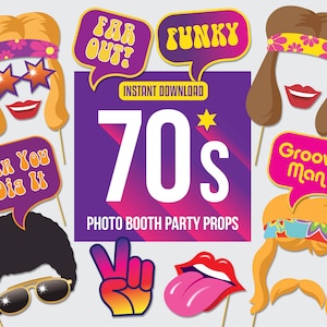 Accessoires de fête pour photomaton - accessoires imprimables glam rock des années 70 - accessoires de fête des années 70 - fièvre disco - téléchargement numérique instantané. 57 sur 66