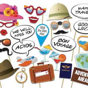 Bon Voyage Photo Booth Party Props, Going Away, Leaving, Retirement, Farewell Party Props - 26 Props Instant Download Printable
