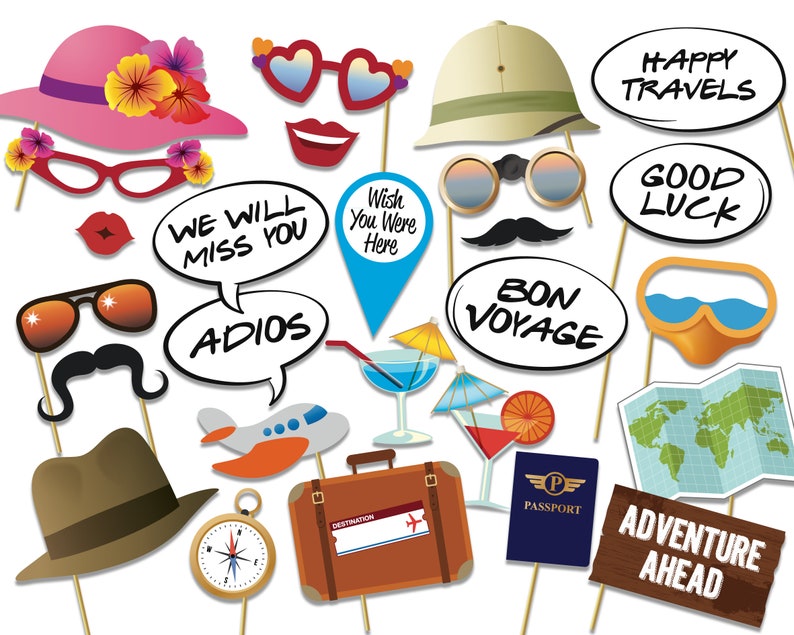0092 Bon Voyage Photo Booth Party Props Going Away Leaving Photo Booth Party Props Farewell Party Instant Download Printable Props
