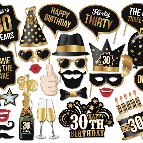 30th Birthday Party Photo Booth Props, 30 Today, Thirtieth Birthday, 23 Party Props - Printable PDF Instant Digital Download.