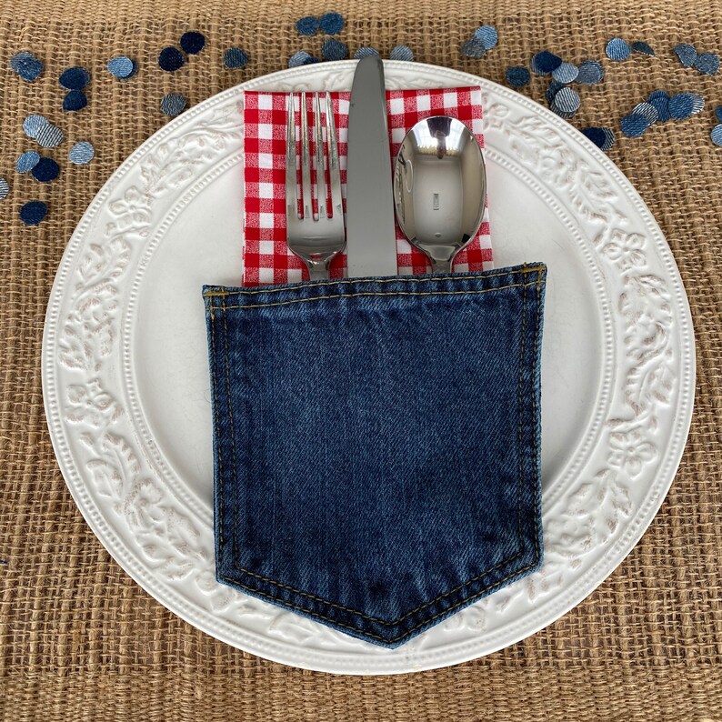 Denim Jean Pocket Silverware Holders Jean Pocket Flatware Etsy