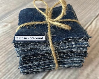Denim Jean Fabric Squares Bundle 3x3 inches - Appliqué, Quilting, and Crafting