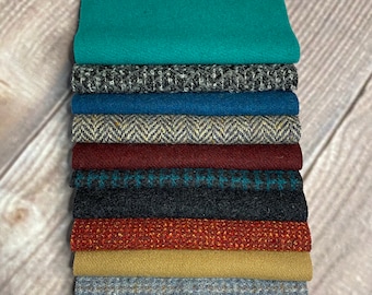 Felted Wool and Wool Felt Fabric Squares Charm Bundle - GRAB BAG - 6 x 6 inches - Appliqué and Crafting
