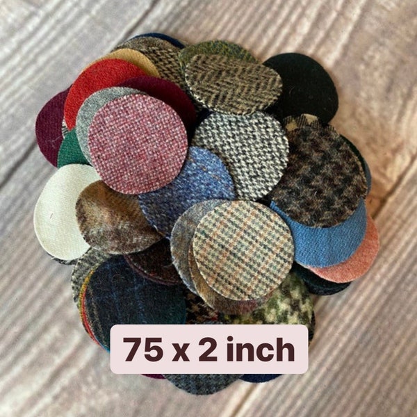 Wool Circle Pennies - Precut Upcycled Felted Wool and Wool Felt for Appliqué, Penny Rugs, Crafting, Stash Builder - 75 x 2 inch