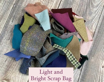 Felted Wool and Wool Felt Fabric Scrap Stash Bag - Light and Bright Colors