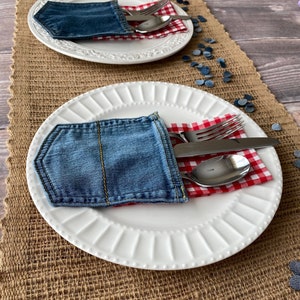 Denim Jean Pocket Silverware Holders, Jean Pocket Flatware Holder, Denim Napkin Holder