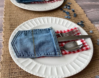 Denim Jean Pocket Silverware Holders, Jean Pocket Flatware Holder, Denim Napkin Holder