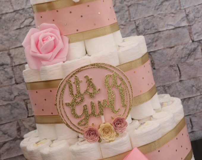 ON SALE Baby Girl, Girl Diaper Cake, It's a Girl, Blush Pink Gold