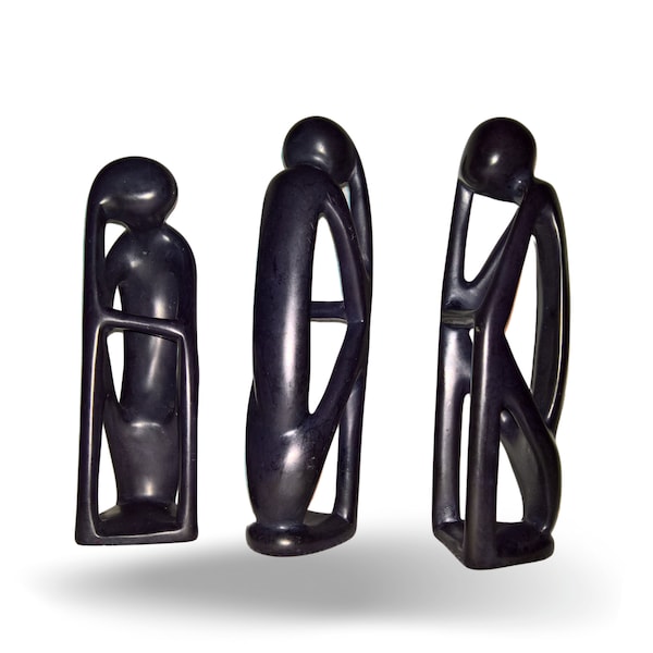 Résumé noir moderne| Sculpture | Art artisanal| Statuette africaine| Penser l’homme| Figurine en pierre à savon| Statue sculptée à la main de penseur