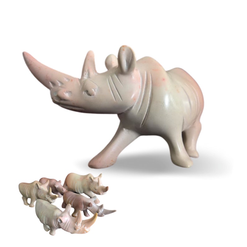 Figurine de rhinocéros sculptée en pierre, pierre à savon de Rhinoceros décor maison minimaliste Rhino cadeau fait en Afrique image 3