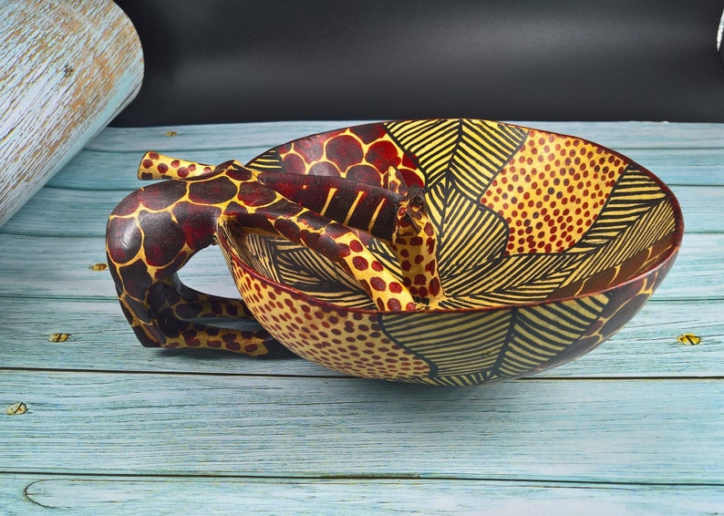 African Hand carved Giraffe wooden decorative bowls Modern Etsy