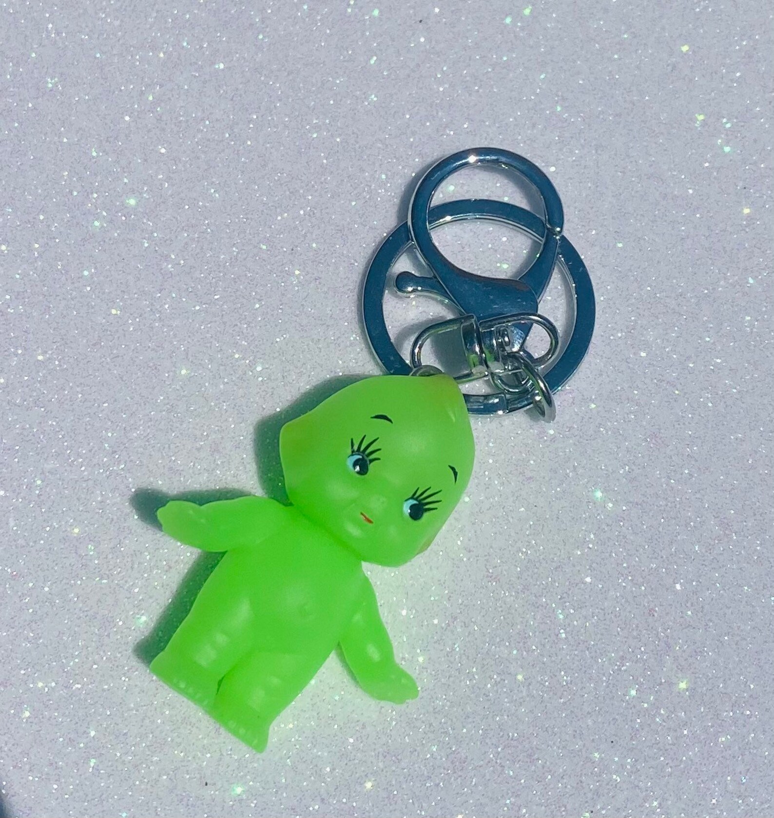 Neon Kewpie Doll Keychain Fluorescent Green Pink Slime Toy Etsy