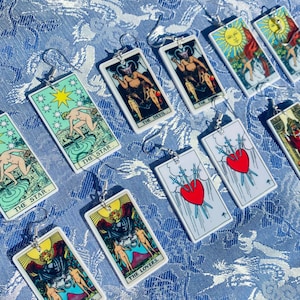 Tarot carta pendientes la luna sol diablo kawaii hippie boho lovers baby angel joyería resina hecho a mano retro vintage rave popular moda magia