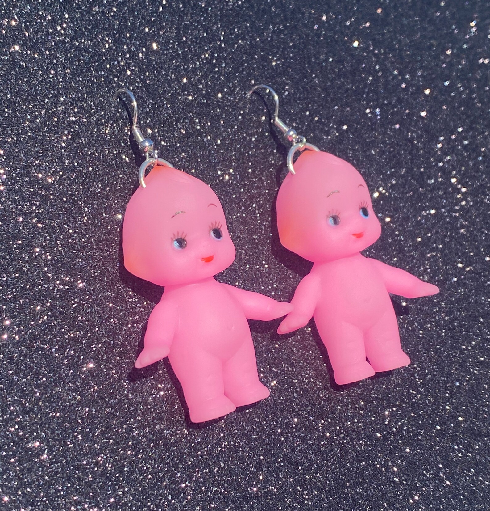 Neon Pink Kewpie Doll Earrings Fluorescent Baby Vintage Alien Etsy