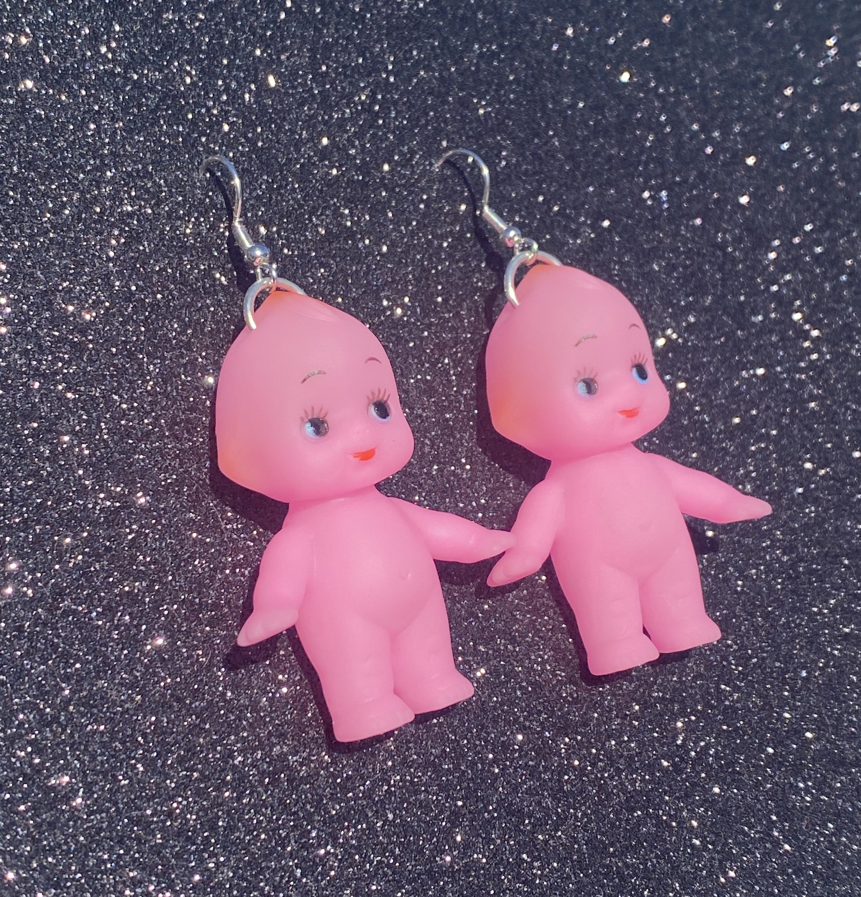 Neon Pink Kewpie Doll Earrings Fluorescent Baby Vintage Alien Etsy