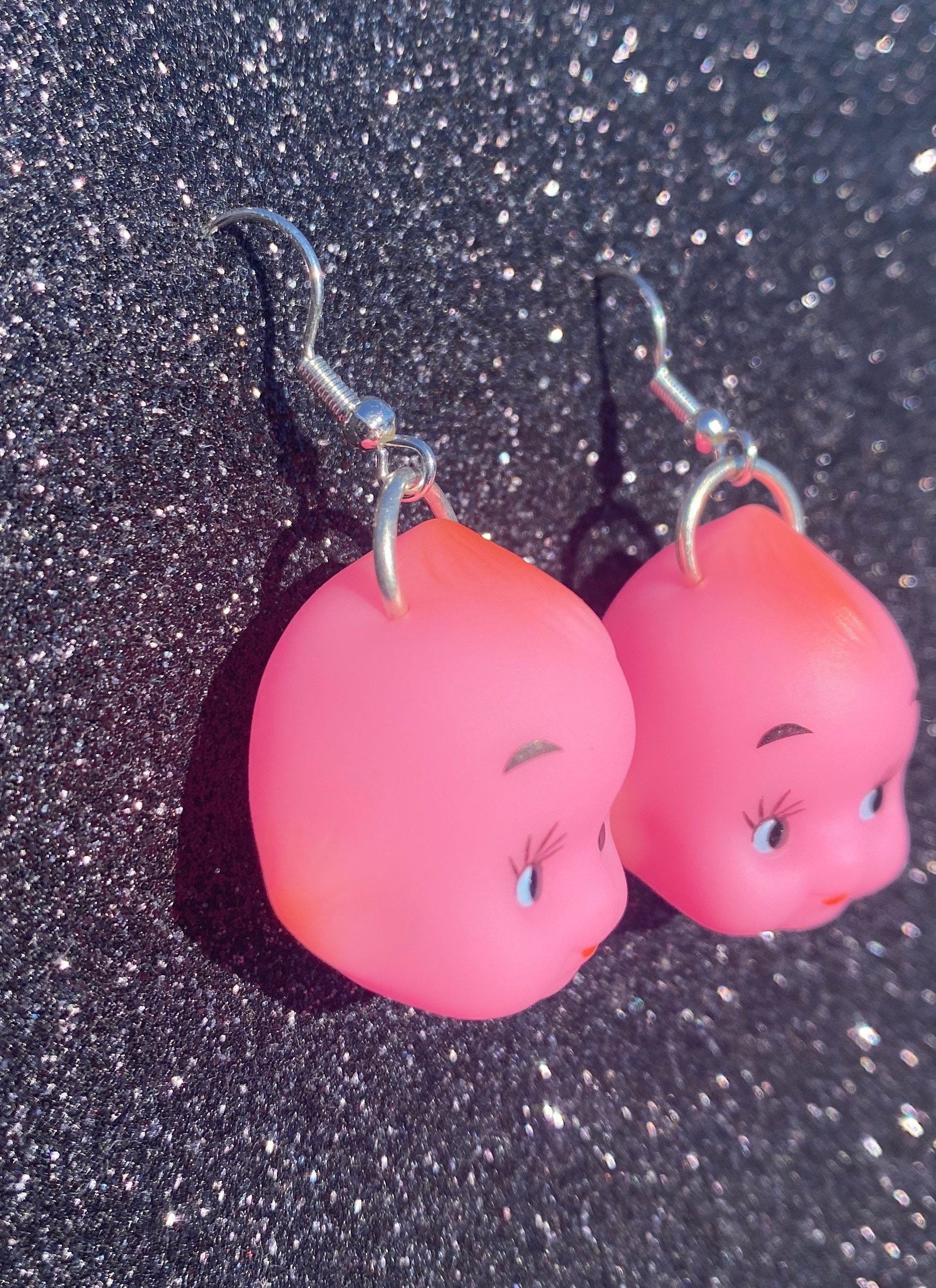 Neon Kewpie Head Doll Earrings Pink Fluorescent Baby Vintage Etsy