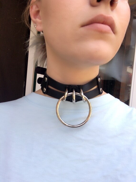 O Ring Black Chain Choker Goth Silver Strapped Leather Belt Etsy O Ring Black Chain Choker Goth Silver Strapped Leather Belt Etsy