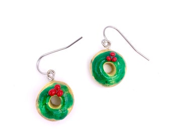 Christmas Donut Earrings for Her / Fun Girls Holiday Jewelry / Iced Christmas Donut / Accessories Kawaii / Hypoallergenic Ear Wires