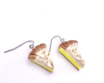Dangle Clay Earrings / Gift for Baker / Christmas Bakery Gift for Her / Cute Miniature Fake Food Lemon Meringue / Holiday Jewelry for Women