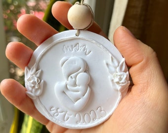 New Mom Handmade Clay Ornament / First Christmas as Mother / Postpartum Baby Stamped Family Ornament / Expecting Pregnant Mommy Holiday Gift