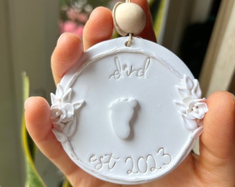 New Dad Handmade Clay Ornament / Father’s First Family Christmas / Baby Footprint Stamp / Sentimental Holiday Gift / Stocking Stuffer Dada