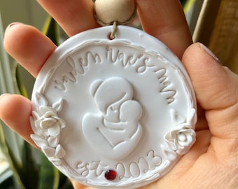 Custom New Grandma Clay Ornament / Name & Birthstone / Handmade 1st Christmas as Granny / Personalized Nana Gigi Mimi Baby