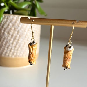 Italian Dessert Earrings / Chocolate Chip Cannoli Dangles / Christmas NYC / Staten Island Brooklyn New Jersey / Gift for Daughter Nonna image 1