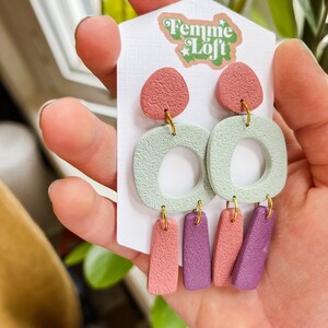 Chunky Abstract Polymer Clay Earrings / Textured Bold Spring Statement Jewelry / Mauve Sea Foam Purple Trendy Accessories / Hypoallergenic