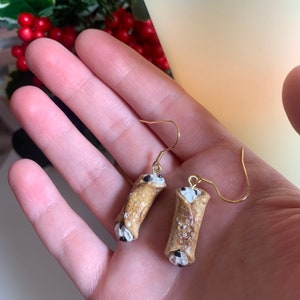 Italian Dessert Earrings / Chocolate Chip Cannoli Dangles / Christmas NYC / Staten Island Brooklyn New Jersey / Gift for Daughter Nonna image 3