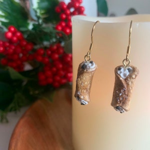 Italian Dessert Earrings / Chocolate Chip Cannoli Dangles / Christmas NYC / Staten Island Brooklyn New Jersey / Gift for Daughter Nonna image 2